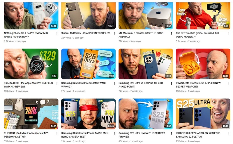 YouTube网红营销：美国科技数码产品测评尾部博主频道内容