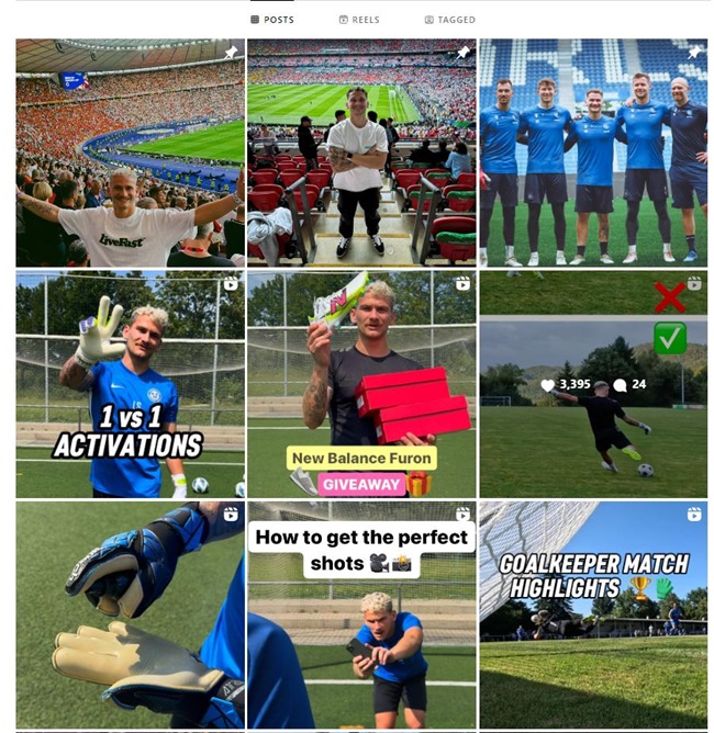 Instagram网红:德国足球运动达人合作推广频道内容