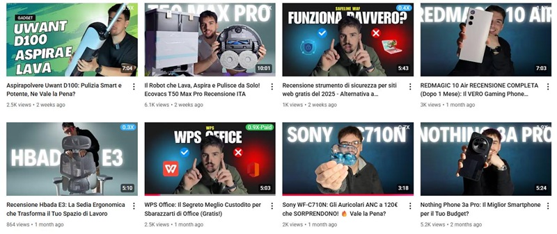 YouTube网红推荐:意大利科技深度测评尾部kol博主频道内容